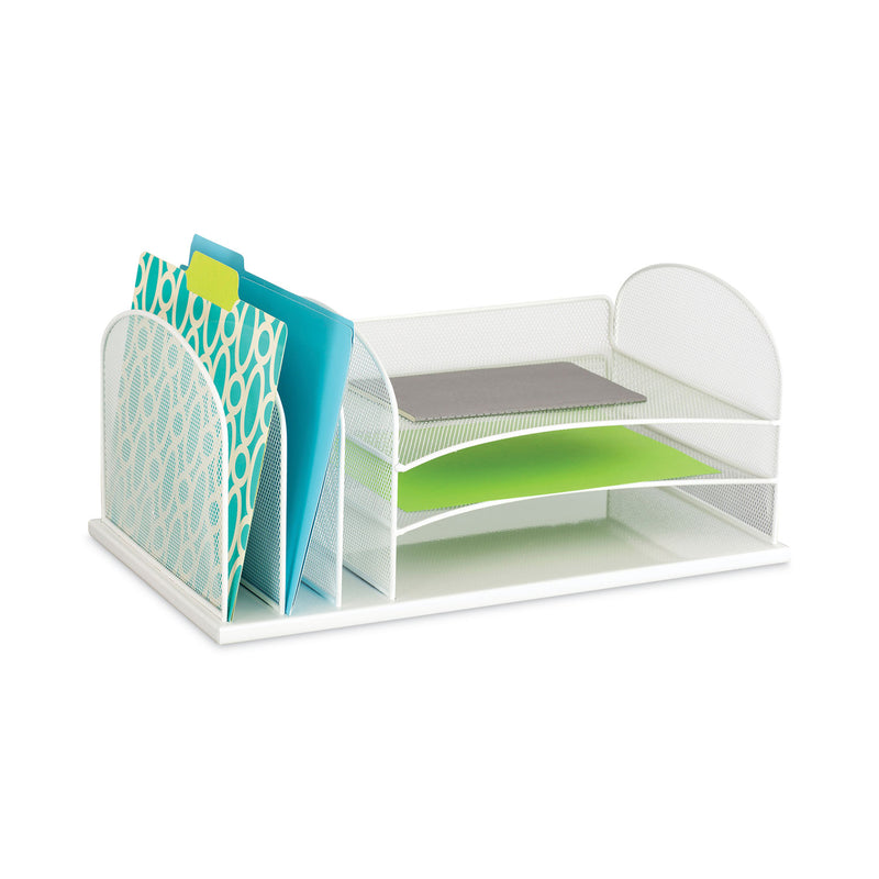 Safco Onyx Desk Organizer with Three Horizontal and Three Upright Sections, Letter Size Files, 19.5 x 11.5 x 8.25, White