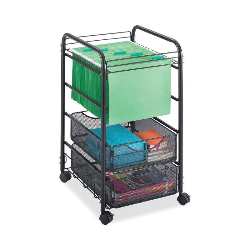 Safco Onyx Mesh Open Mobile File with Drawers, Metal, 2 Drawers, 1 Bin, 15.75" x 17" x 27", Black