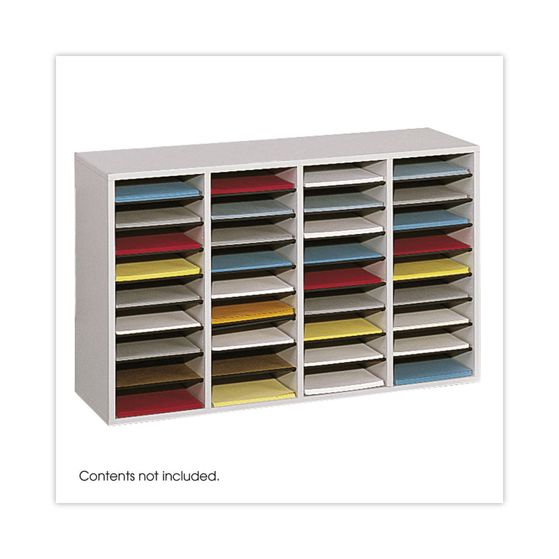Safco Wood/Laminate Literature Sorter, 36 Compartments, 39.25 x 11.75 x 24, Gray