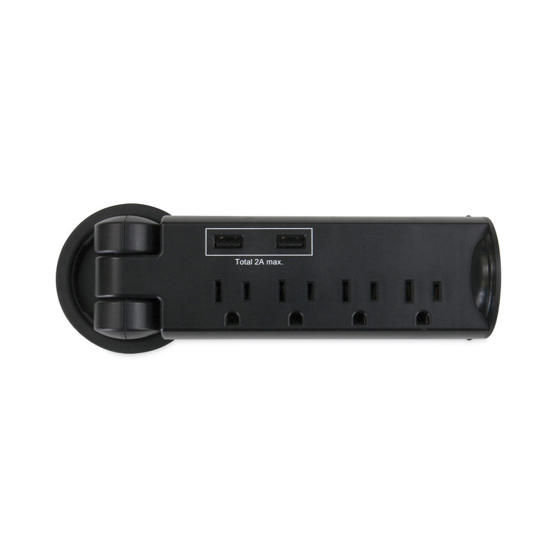 Safco Pull-Up Power Module, 4 Outlets, 2 USB Ports, 8 ft Cord, Black
