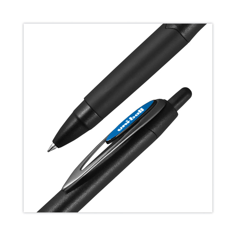 uniball 207 Plus+ Gel Pen, Retractable, Medium 0.7 mm, Blue Ink, Black Barrel, Dozen