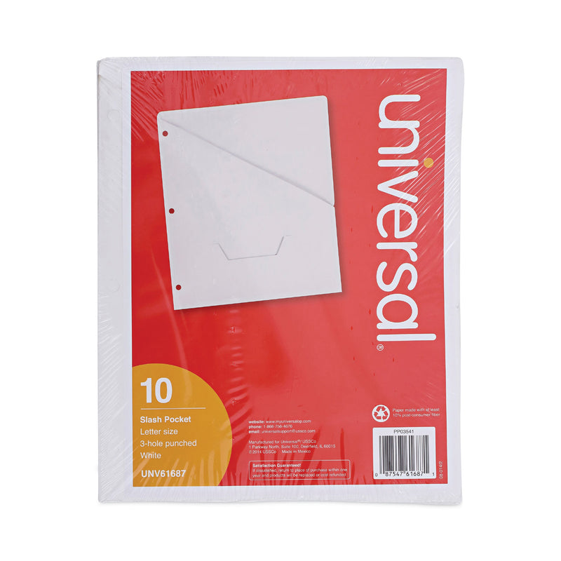 Universal Slash-Cut Pockets for Three-Ring Binders, Jacket, Letter, 11 Pt., 9.75 x 11.75, White, 10/Pack