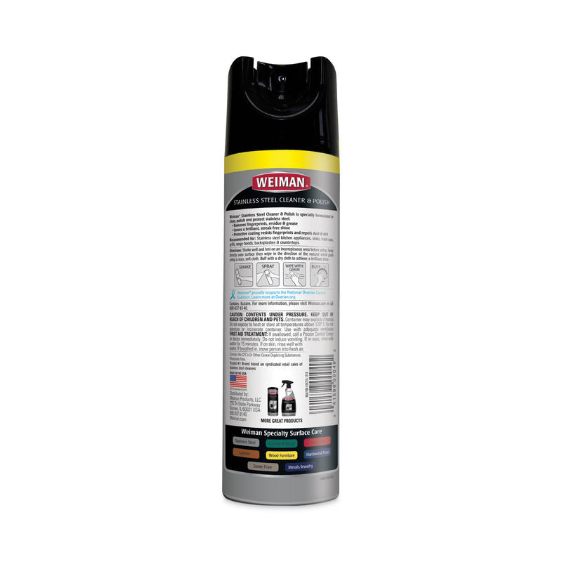 WEIMAN Stainless Steel Cleaner and Polish, 17 oz Aerosol, 6/Carton