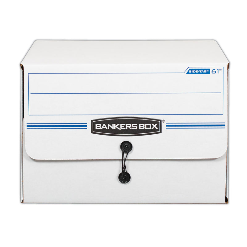 Bankers Box SIDE-TAB Storage Boxes, Letter Files, White/Blue, 12/Carton