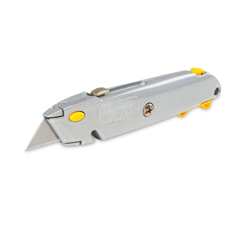 Stanley Quick-Change Utility Knife with Retractable Blade and Twine Cutter, 6" Metal Handle, Gray