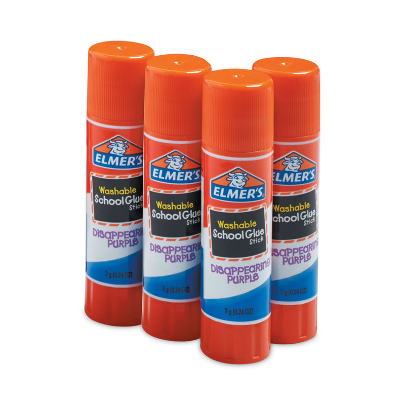 Elmer's Washable School Glue Sticks, 0.24 oz, Applies Purple, Dries Clear, 4/Pack