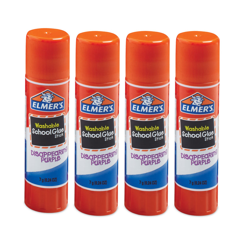 Elmer's Washable School Glue Sticks, 0.24 oz, Applies Purple, Dries Clear, 4/Pack