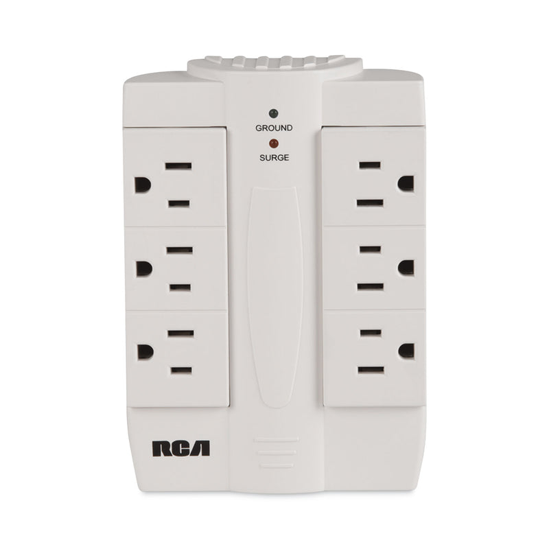 RCA 6 Outlet Swivel Surge Protector, 6 AC Outlets, 1,200 J, White