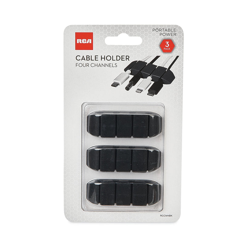 RCA Four Channel Cable Holder Black, 3" x 3", 3/Pack
