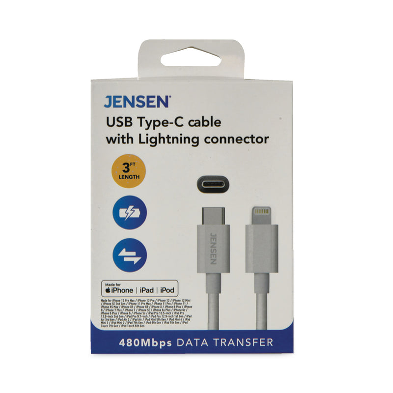 JENSEN USB-C to Lightning Cable, 3 ft, White