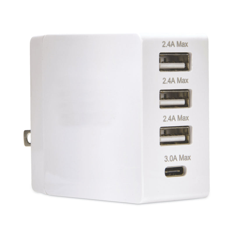 JENSEN 4-Port USB and Type-C Wall Charger, White