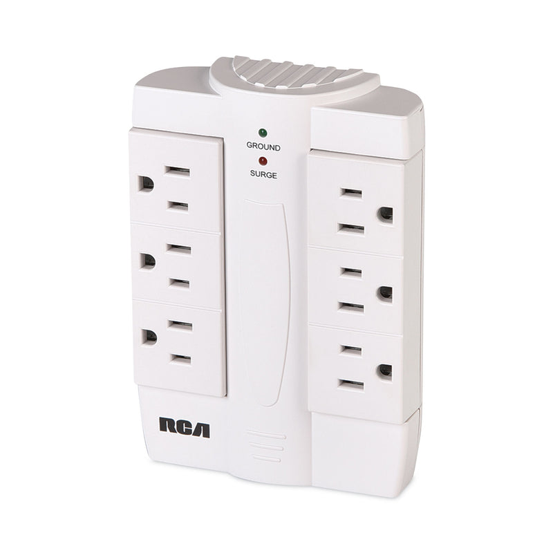 RCA 6 Outlet Swivel Surge Protector, 6 AC Outlets, 1,200 J, White
