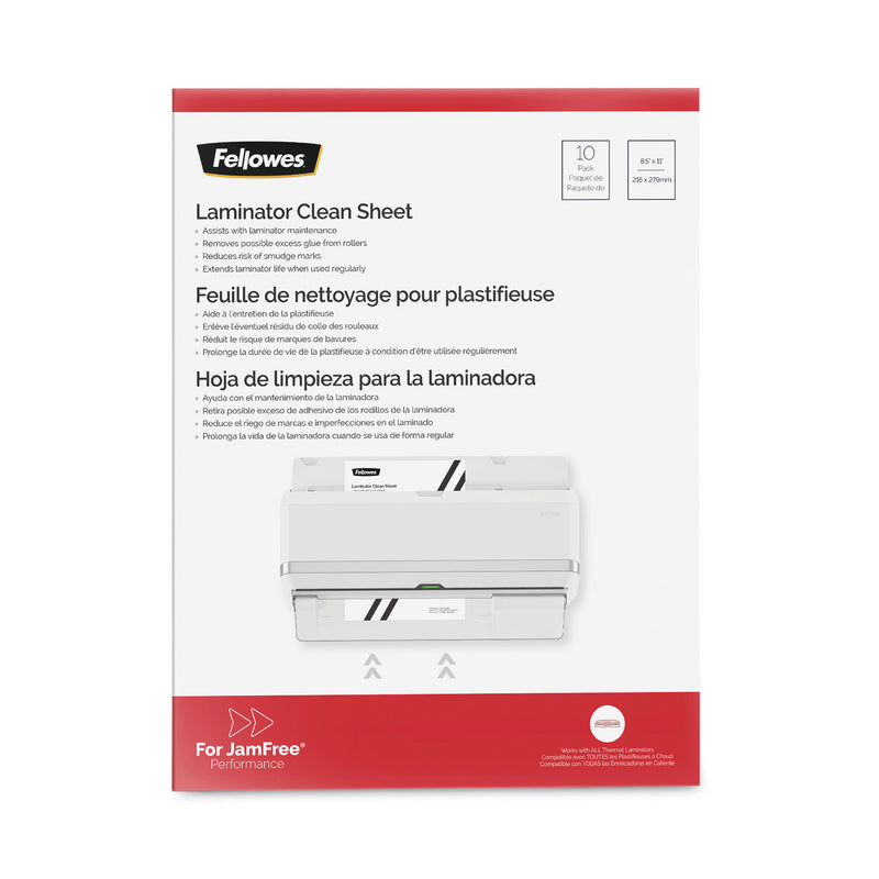 Fellowes Laminator Cleaning Sheets, 3 to 10 mil, 8.5" x 11", White, 10/Pack