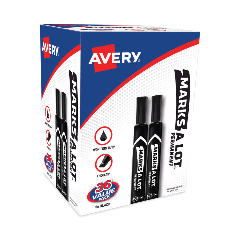 Avery MARKS A LOT Large Desk-Style Permanent Marker Value Pack, Broad Chisel Tip, Black, 36/Pack (98206)