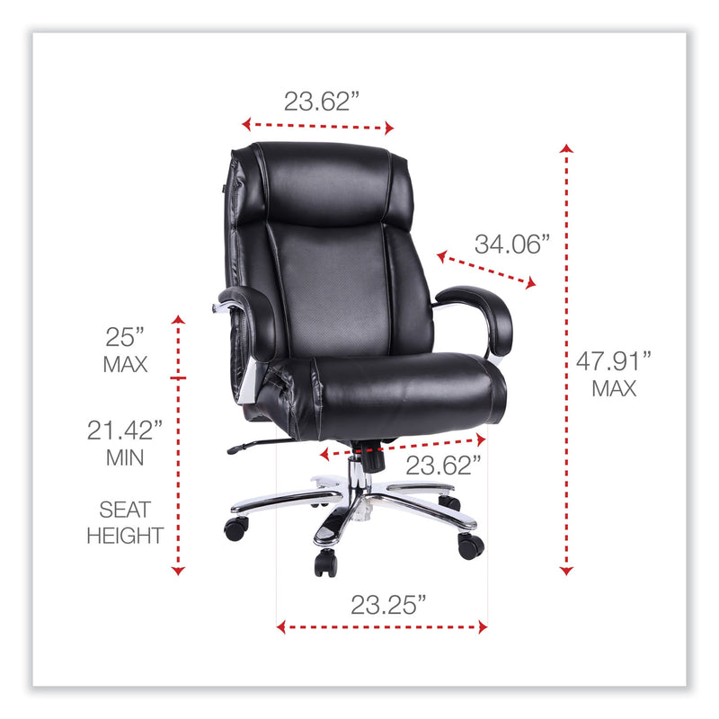 Alera Maxxis Series Big/Tall Bonded Leather Chair, Supports 500 lb, 21.42" to 25" Seat Height, Black Seat/Back, Chrome Base