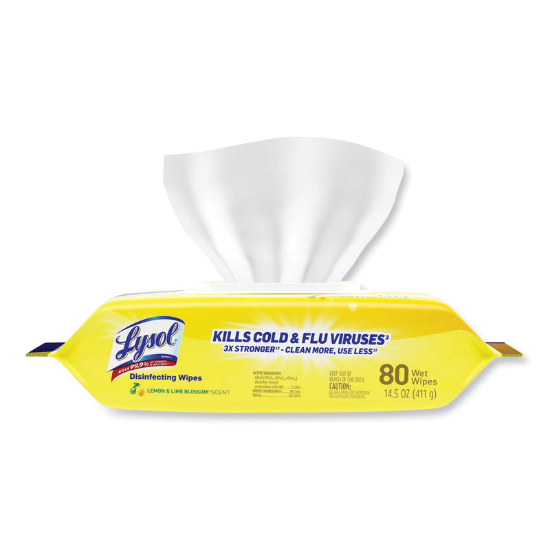 LYSOL Disinfecting Wipes Flatpacks, 6.69 x 7.87, Lemon and Lime Blossom, 80 Wipes/Flat Pack