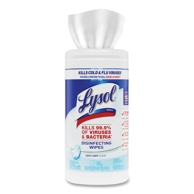 LYSOL Disinfecting Wipes, 7 x 7.25, Crisp Linen, 80 Wipes/Canister