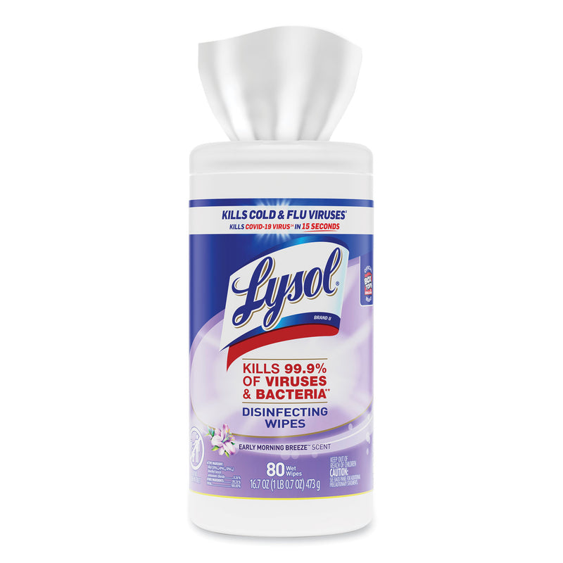 LYSOL Disinfecting Wipes, 7 x 7.25, Early Morning Breeze, 80 Wipes/Canister, 6 Canisters/Carton