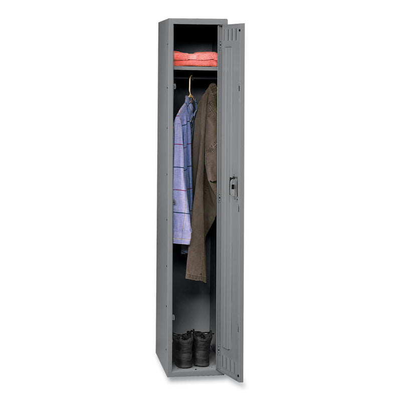 Tennsco Single-Tier Locker, One Locker with Hat Shelf and Coat Rod, 12" x 18" x 72", Medium Gray