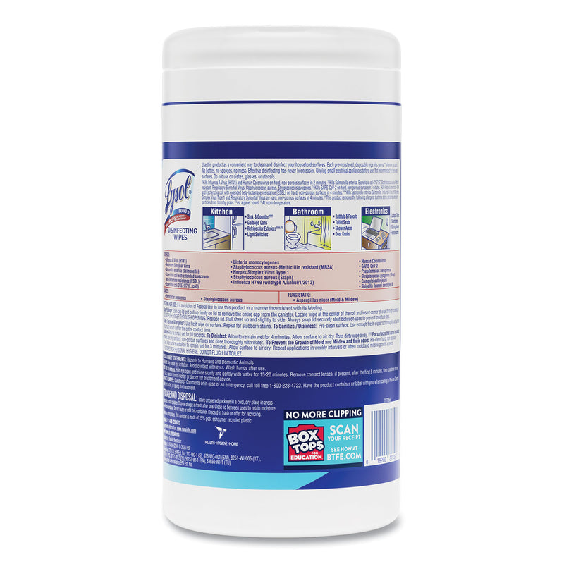 LYSOL Disinfecting Wipes, 7 x 7.25, Crisp Linen, 80 Wipes/Canister, 6 Canisters/Carton