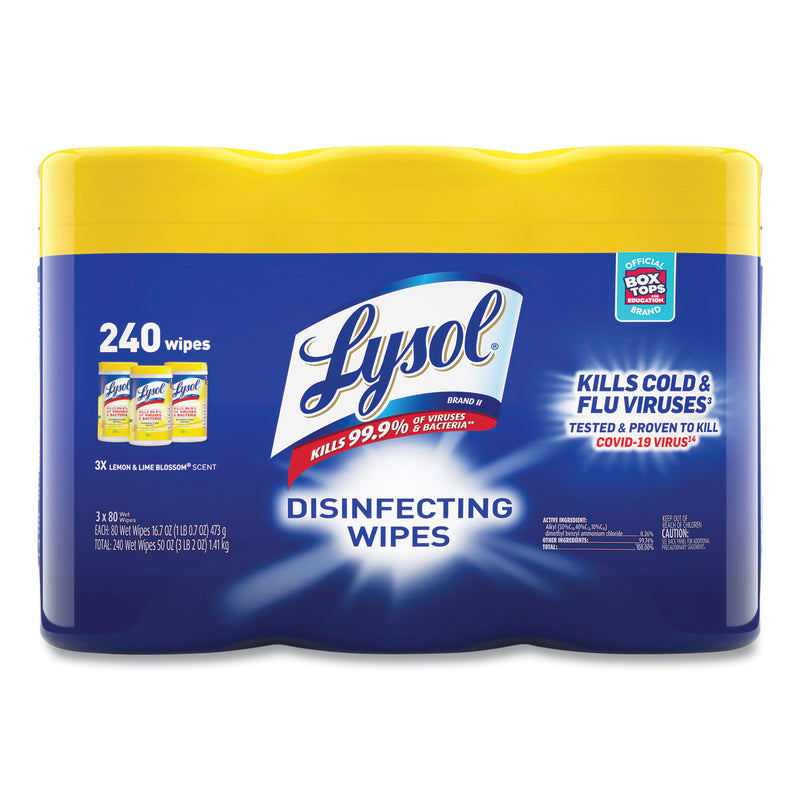 LYSOL Disinfecting Wipes, 7 x 7.25, Lemon and Lime Blossom, 80 Wipes/Canister, 3 Canisters/Pack, 2 Packs/Carton