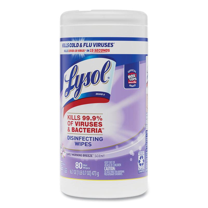 LYSOL Disinfecting Wipes, 7 x 7.25, Early Morning Breeze, 80 Wipes/Canister, 6 Canisters/Carton
