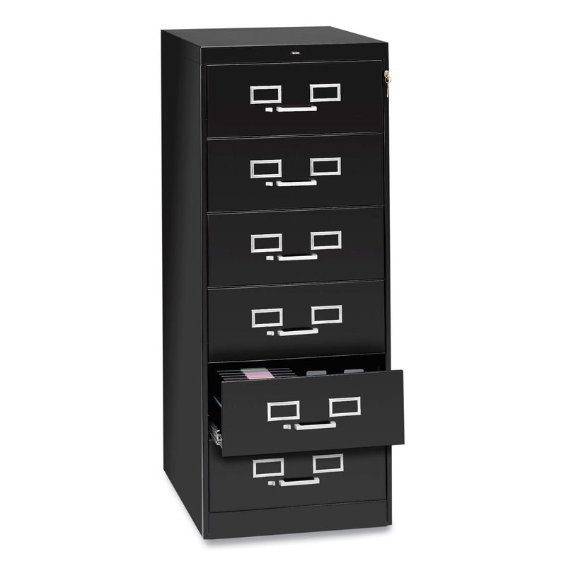 Tennsco Six-Drawer Multimedia/Card File Cabinet, Black, 21.25" x 28.5" x 52"