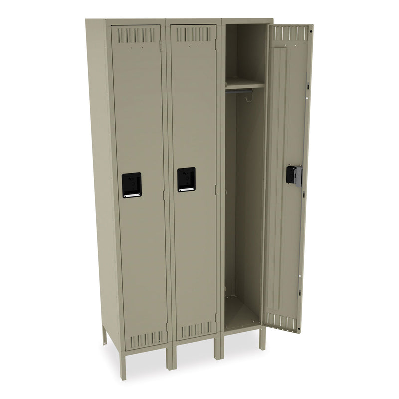 Tennsco Single-Tier Locker with Legs, Three Lockers with Hat Shelves and Coat Rods, 36" x 18" x 78", Sand