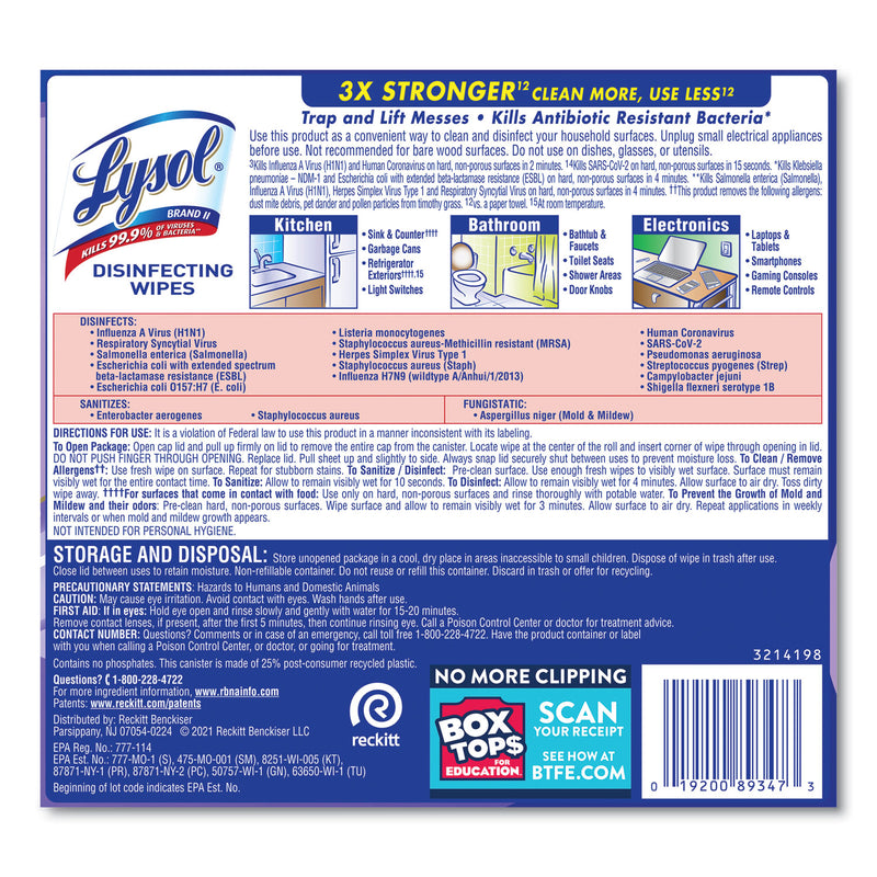 LYSOL Disinfecting Wipes, 7 x 7.25, Early Morning Breeze, 80 Wipes/Canister, 6 Canisters/Carton