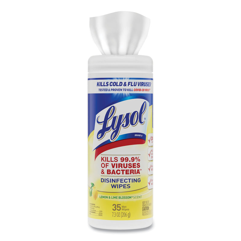 LYSOL Disinfecting Wipes, 7 x 7.25, Lemon and Lime Blossom, 35 Wipes/Canister