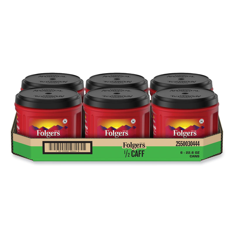 Folgers Coffee, Half Caff, 22.6 oz Canister, 6/Carton