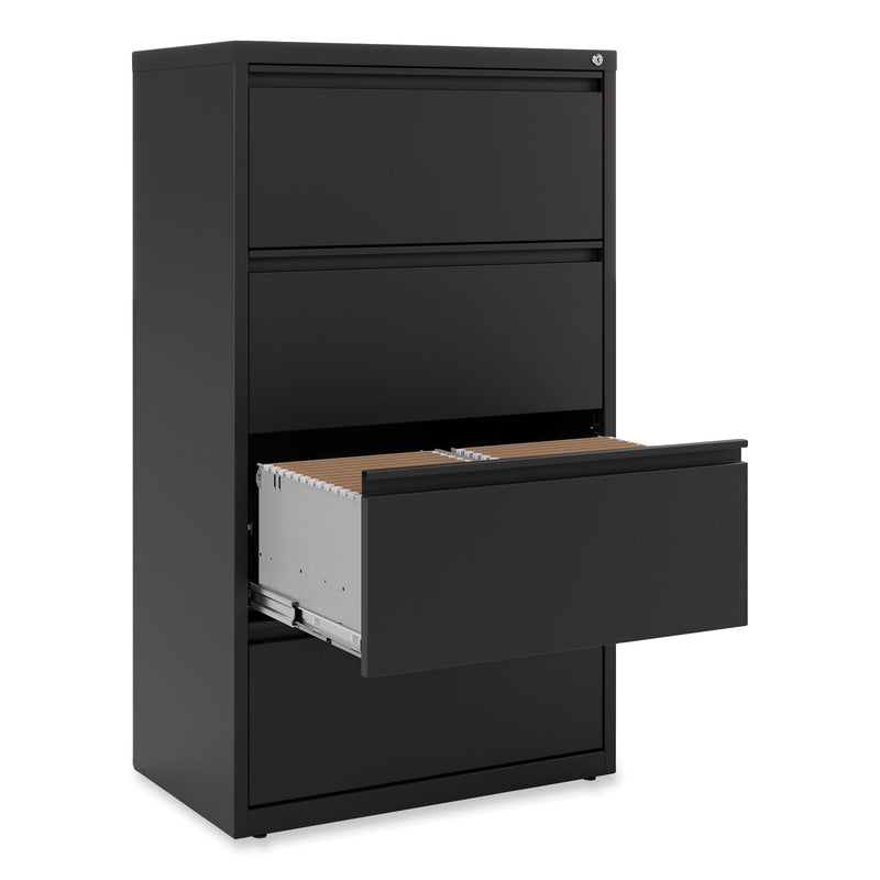 Alera Lateral File, 4 Legal/Letter-Size File Drawers, Black, 30" x 18.63" x 52.5"