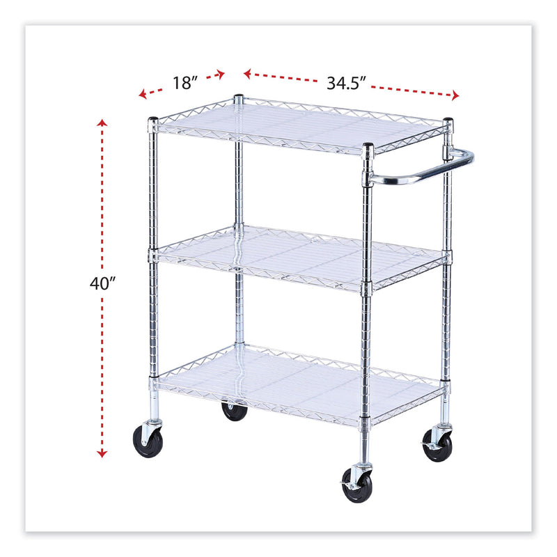 Alera Three-Shelf Wire Cart with Liners, Metal, 3 Shelves, 600 lb Capacity, 34.5" x 18" x 40", Silver