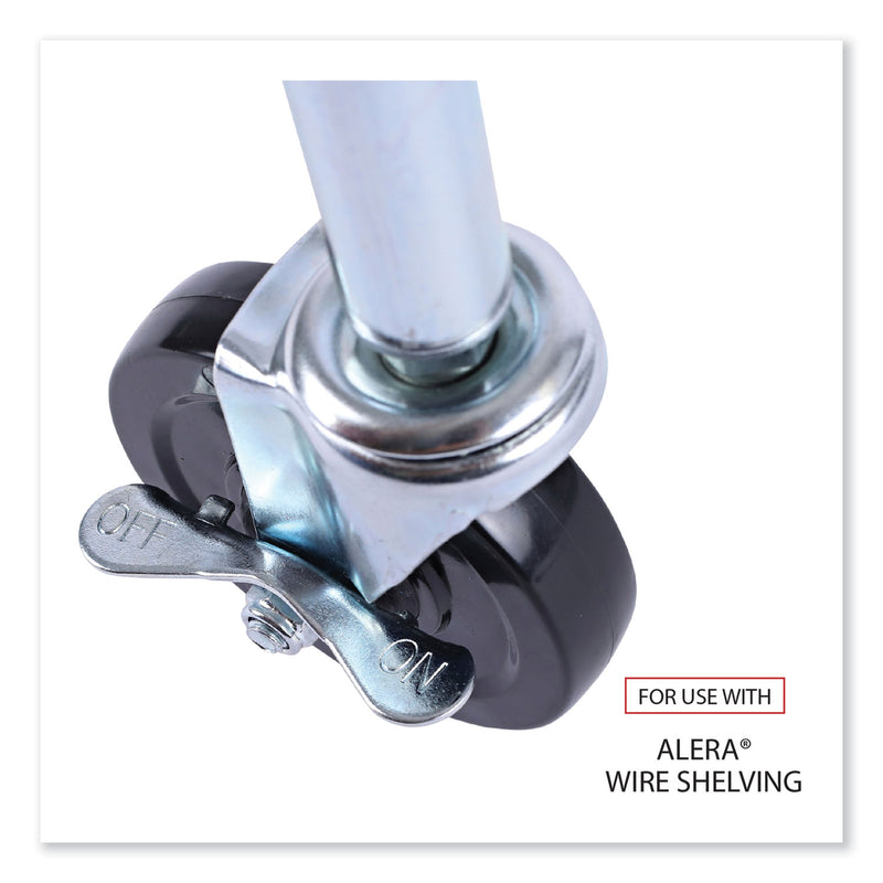 Alera Optional Casters for Wire Shelving, Grip Ring Type K Stem, 4" Wheel, Gray/Black, 4/Set (2 Locking)