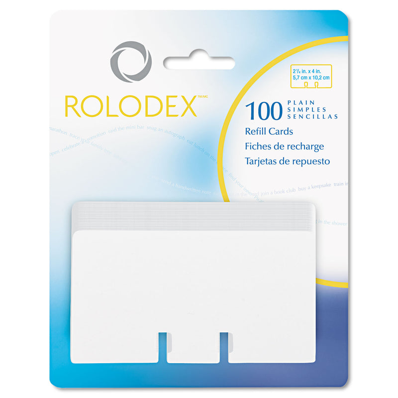 Rolodex Plain Unruled Refill Card, 2.25 x 4, White, 100 Cards/Pack