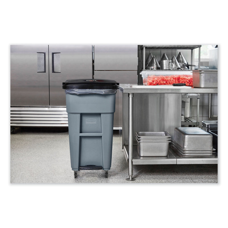 Rubbermaid Brute Rollout Container, Square, Plastic, 50 gal, Gray