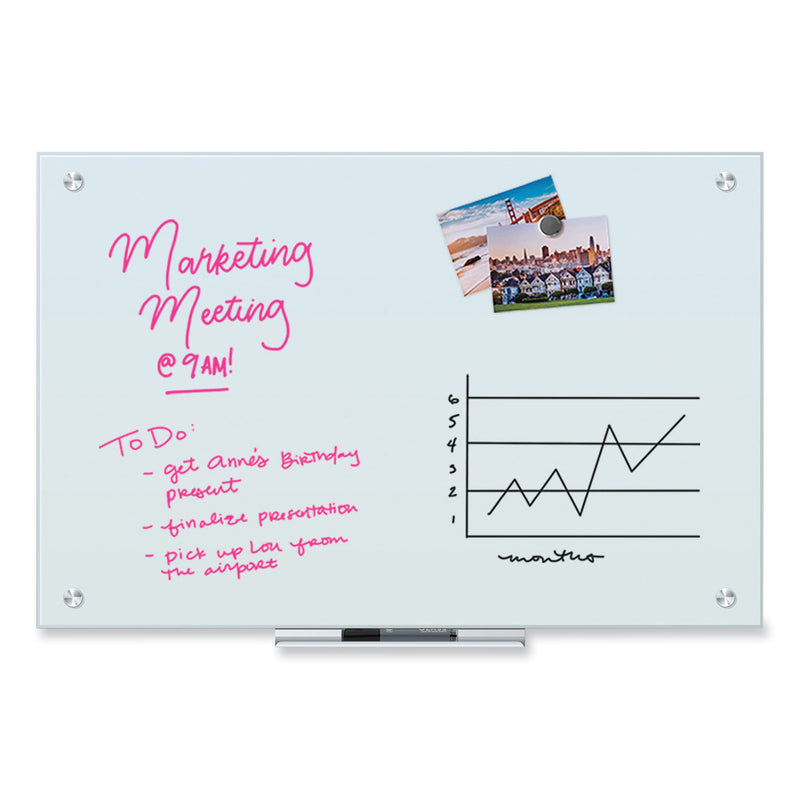 U Brands Glass Dry Erase Board, 35 x 23, White Surface