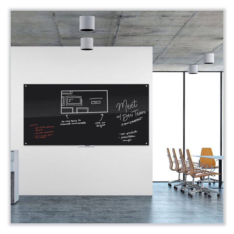 U Brands Black Glass Dry Erase Board, 96 x 47