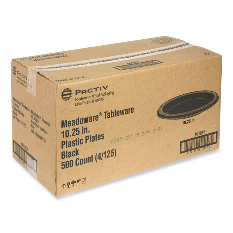Pactiv Evergreen Meadoware Impact Plastic Dinnerware, Plate, 10.25" dia, Black, 500/Carton