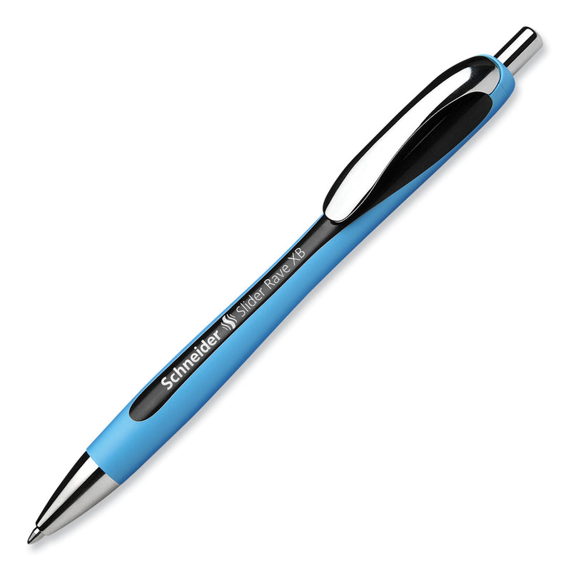 Schneider Slider Rave XB Ballpoint Pen, Retractable, Extra-Bold 1.4 mm, Black Ink, Black/Light Blue Barrel