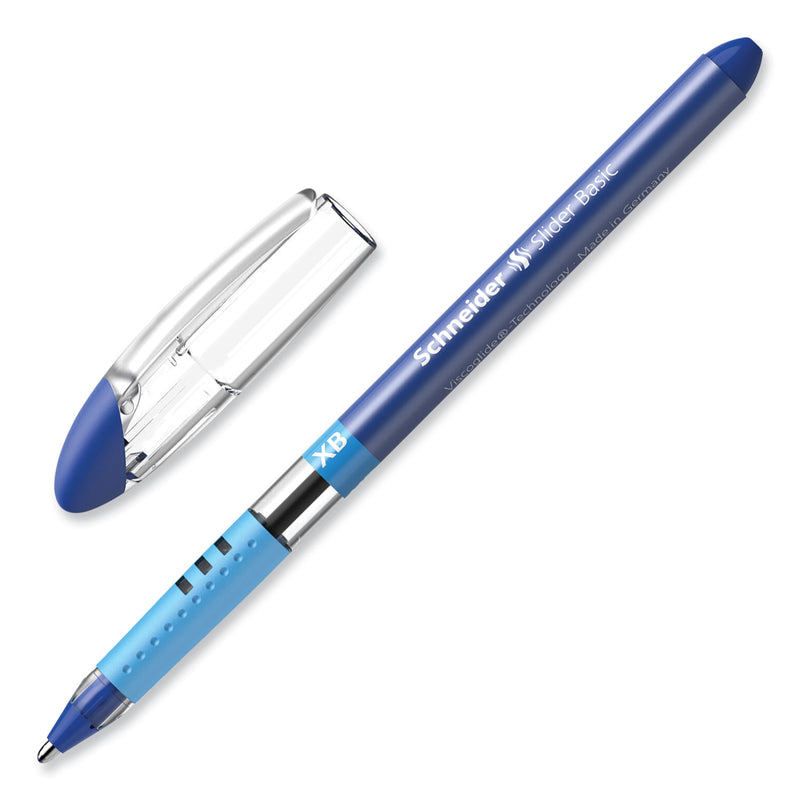 Schneider Slider Basic Ballpoint Pen, Stick, Extra-Bold 1.4 mm, Blue Ink, Blue Barrel, 10/Box
