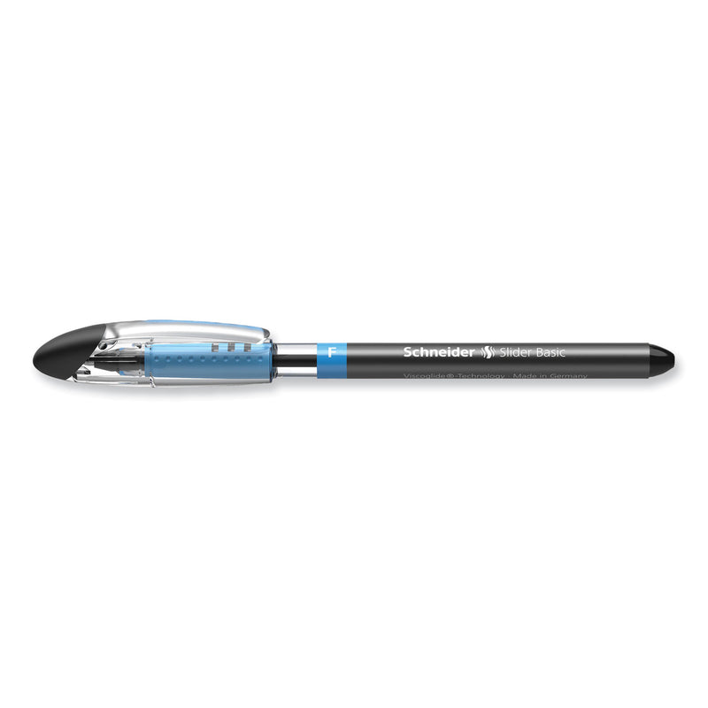 Schneider Slider Basic Ballpoint Pen, Stick, Fine 0.7 mm, Black Ink, Black Barrel, 10/Box