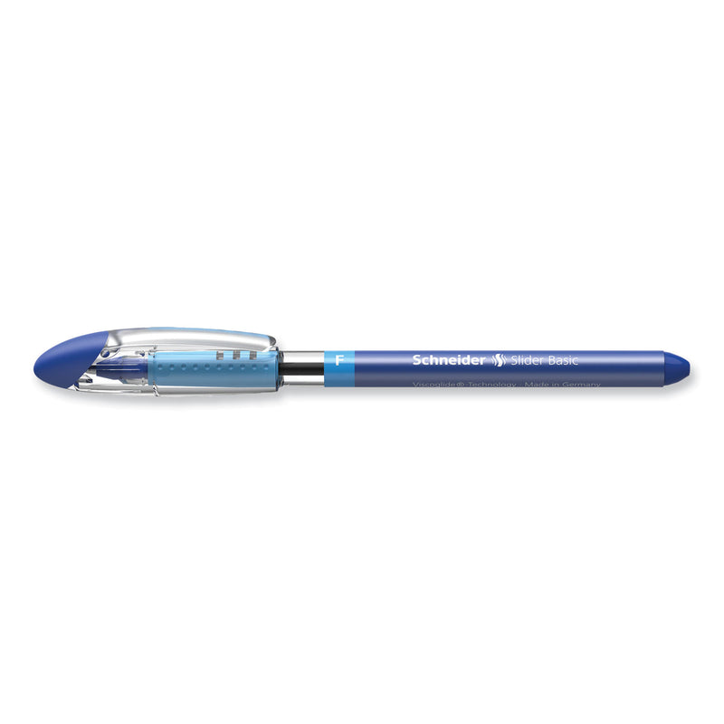 Schneider Slider Basic Ballpoint Pen, Stick, Fine 0.7 mm, Blue Ink, Blue Barrel, 10/Box