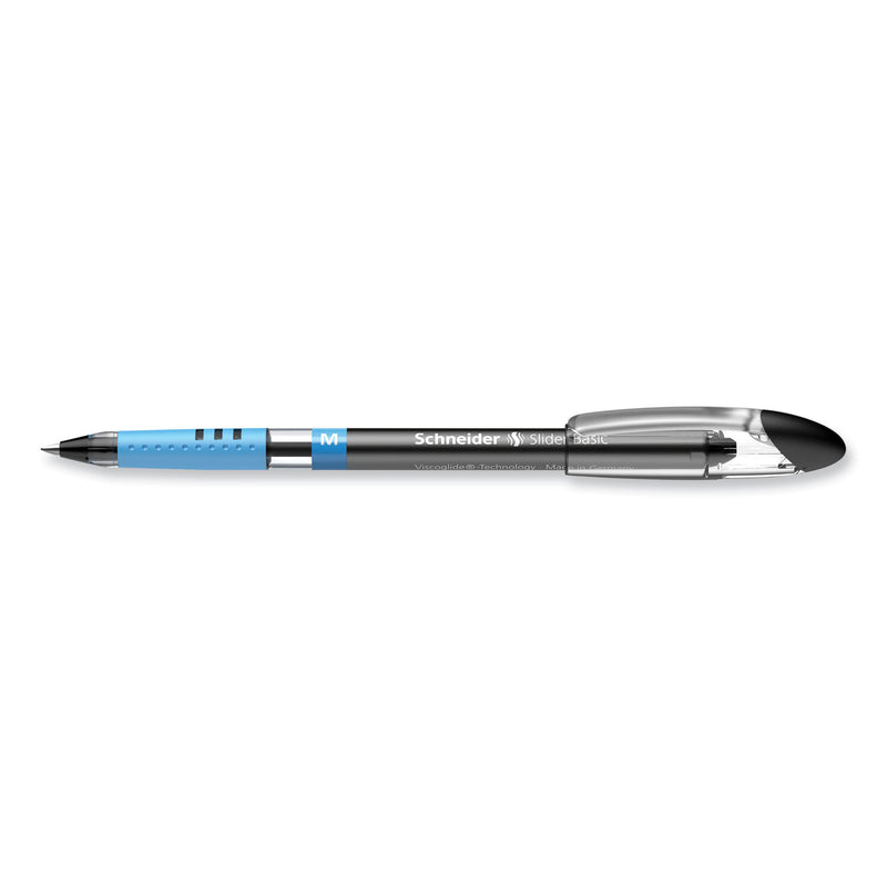 Schneider Slider Basic Ballpoint Pen, Stick, Medium 0.8 mm, Black Ink, Black Barrel, 10/Box