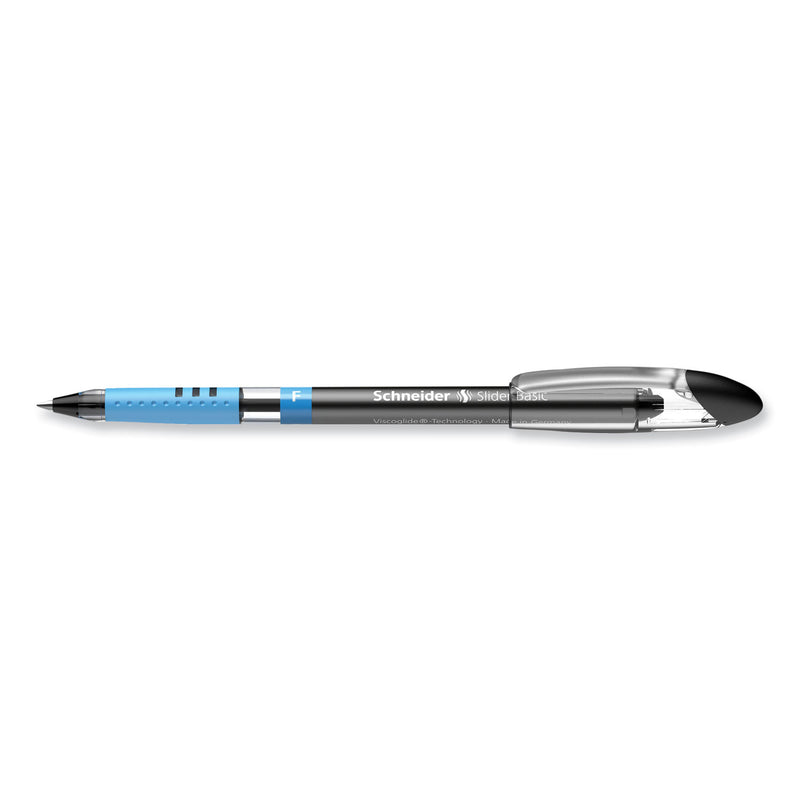 Schneider Slider Basic Ballpoint Pen, Stick, Fine 0.7 mm, Black Ink, Black Barrel, 10/Box