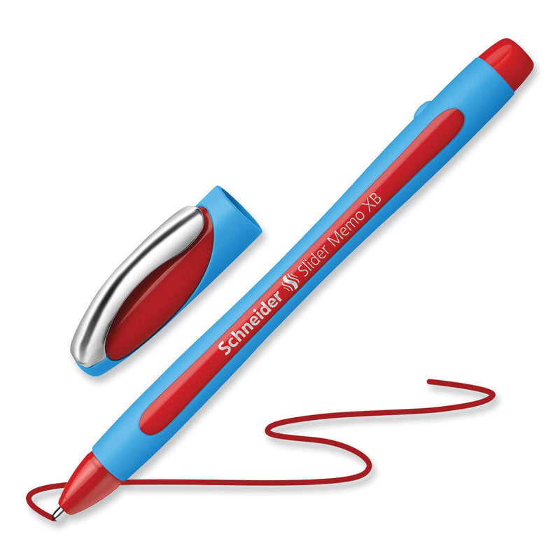 Schneider Slider Memo XB Ballpoint Pen, Stick, Extra-Bold 1.4 mm, Red Ink, Red/Light Blue Barrel, 10/Box
