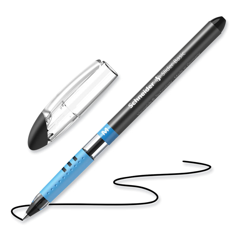 Schneider Slider Basic Ballpoint Pen, Stick, Medium 0.8 mm, Black Ink, Black Barrel, 10/Box