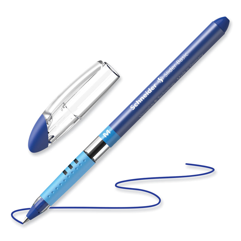 Schneider Slider Basic Ballpoint Pen, Stick, Medium 0.8 mm, Blue Ink, Blue Barrel, 10/Box