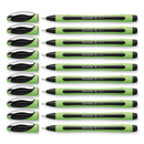 Schneider Xpress Fineliner Porous Point Pen, Stick, Medium 0.8 mm, Black Ink, Black/Green Barrel, 10/Box