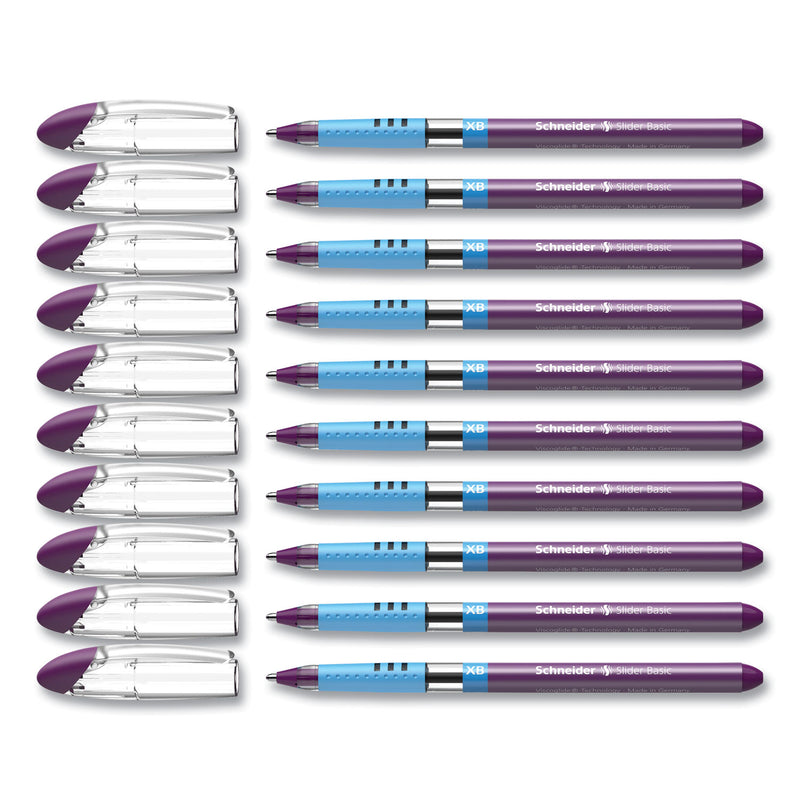 Schneider Slider Basic Ballpoint Pen, Stick, Extra-Bold 1.4 mm, Violet Ink, Violet Barrel, 10/Box